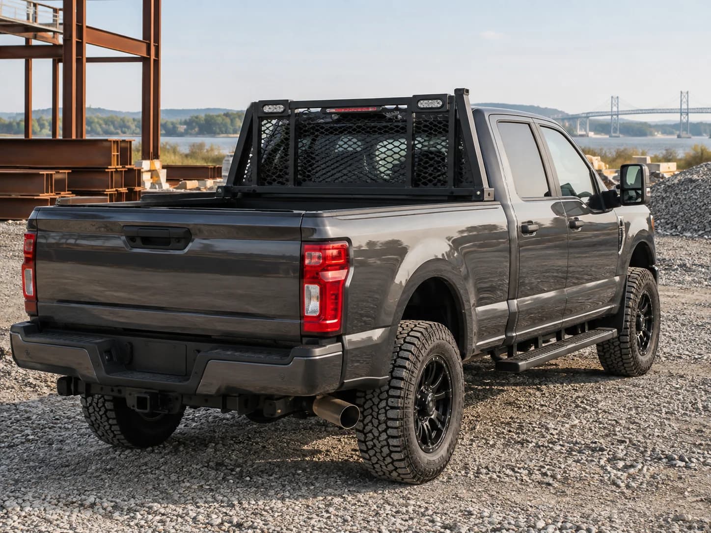 AI-generated illustration: Fabricated steel headache rack on a work truck